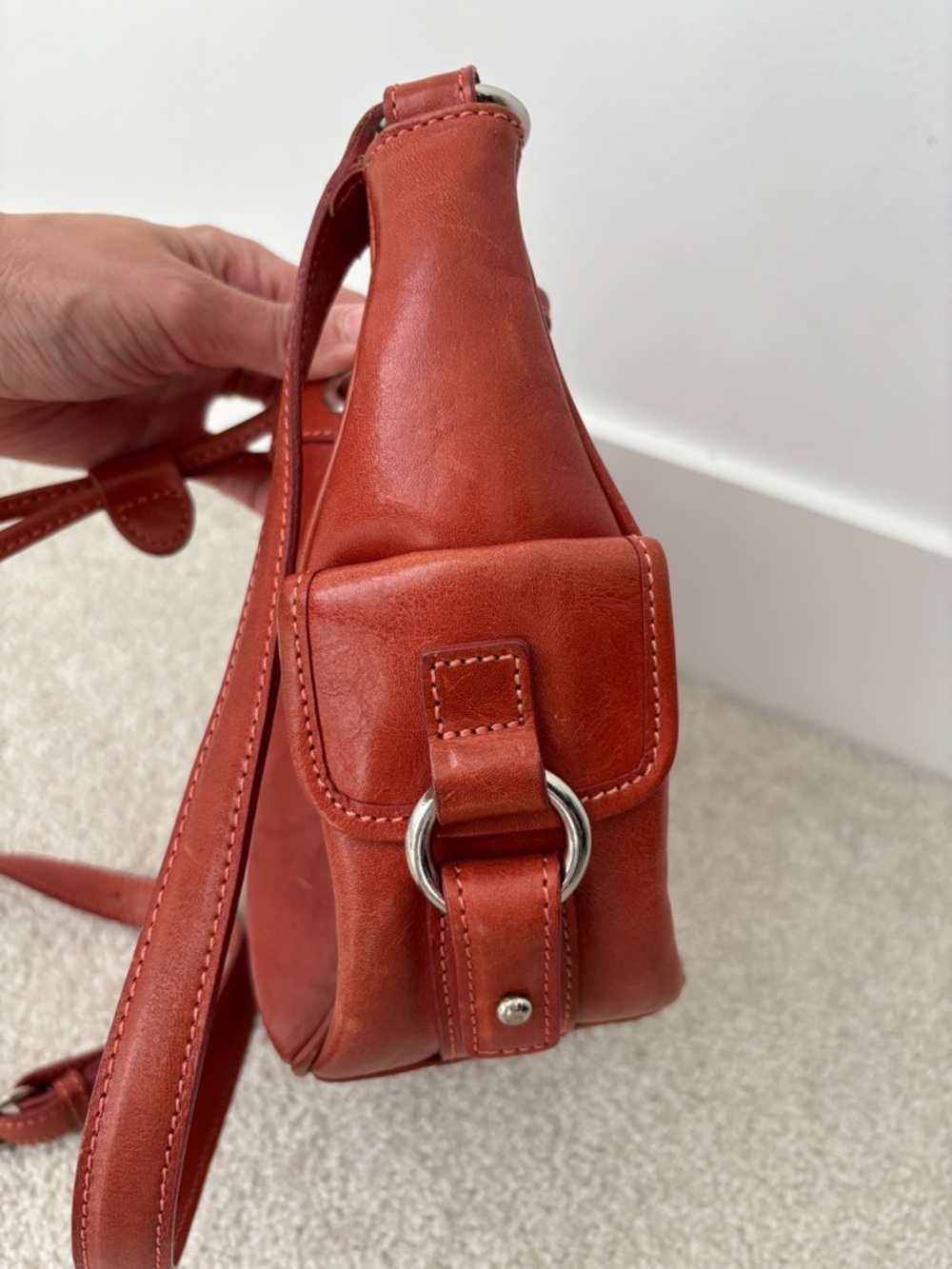 Nicole St Gilles Paris Leather Bucket Bag Rust Orange vintage crossbody - Picture 5 of 9